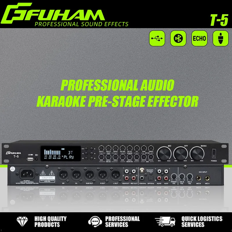 Processore preamplificatore audio FUHAM T-5 con eccitatore vocale e Bluetooth - 48DSP antiriflesso per karaoke, spettacoli teatrali,