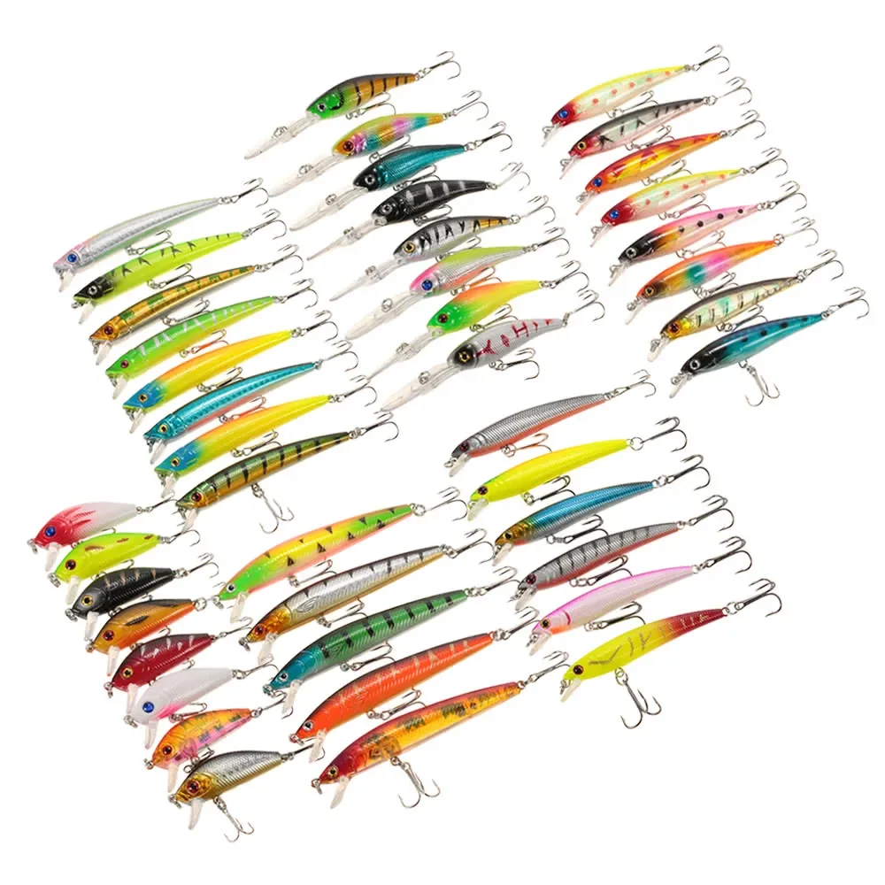 43pcs Assorted Size Minnow Fly Fishing Lures Pencil Popper Crankbaits Carp Fishing Wobbler Suspending Artificial Hard Baits Kit