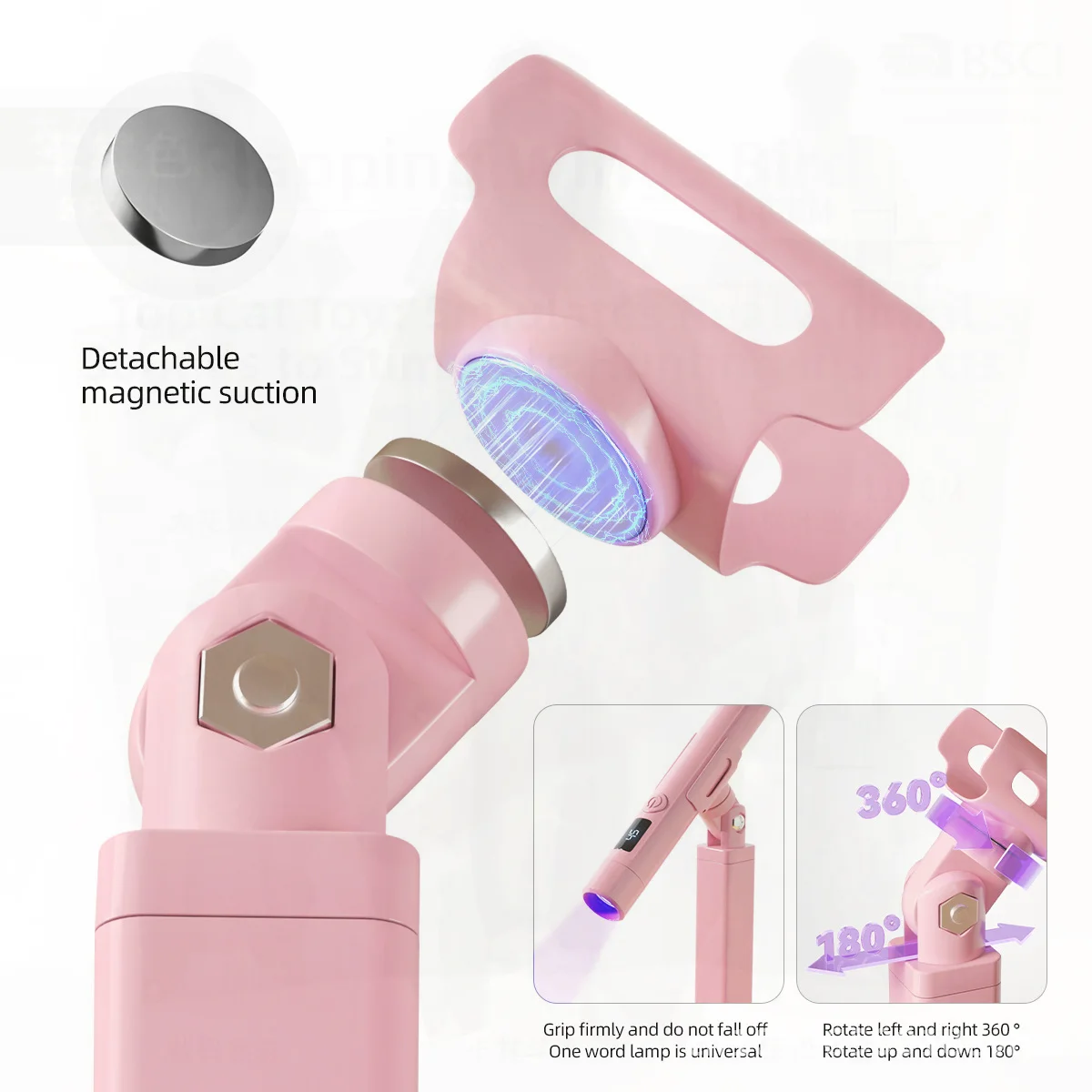 

Pink Hand-Held Phototherapy Lamp for Nail Art 360 Degree Rotating Multifunctional Nail Slice Baking Lamp Stand Nail Care