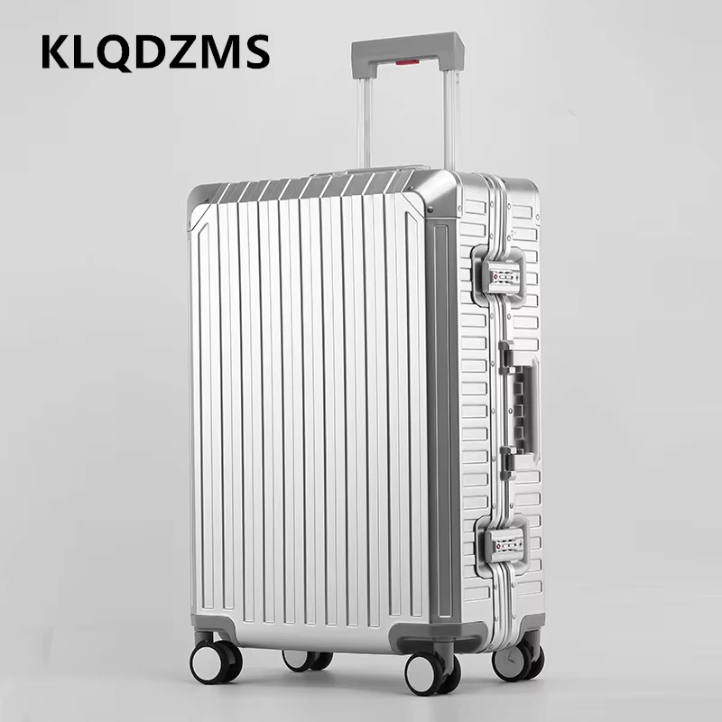 

KLQDZMS Business Suitcase Large Capacity Trolley Case Full Aluminum Magnesium Alloy Boarding Box 20"24"26"28Inch Rolling Luggage