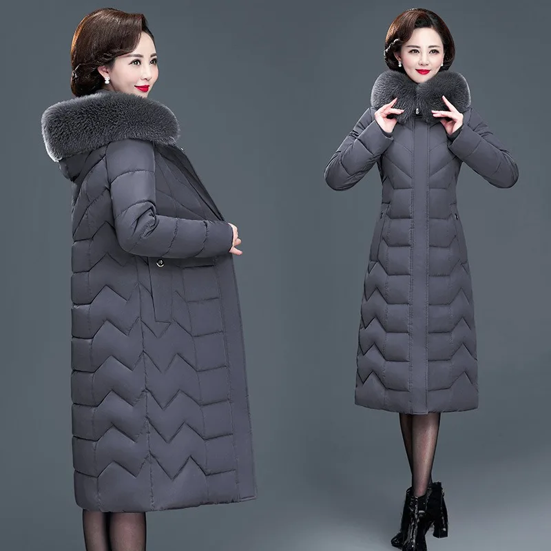 2023 neue Frauen Daunen Baumwoll mantel Winter jacke weiblich über knielangen Parkas erhöhen verdickten Pelz kragen Outwear Kapuzen mantel