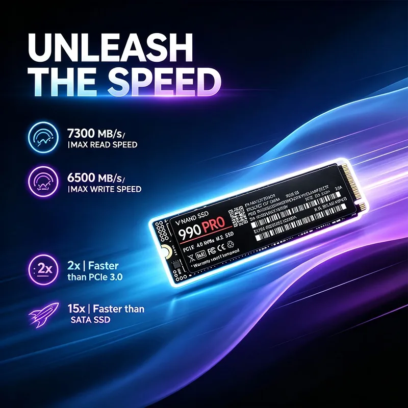 Original 990 PRO M.2 2280 PCIe4.0 X4 NVMe SSD 7300MB/s 500GB/1TB/2TB/4TB Gaming Solid State Drive for PS5 Desktop Laptop