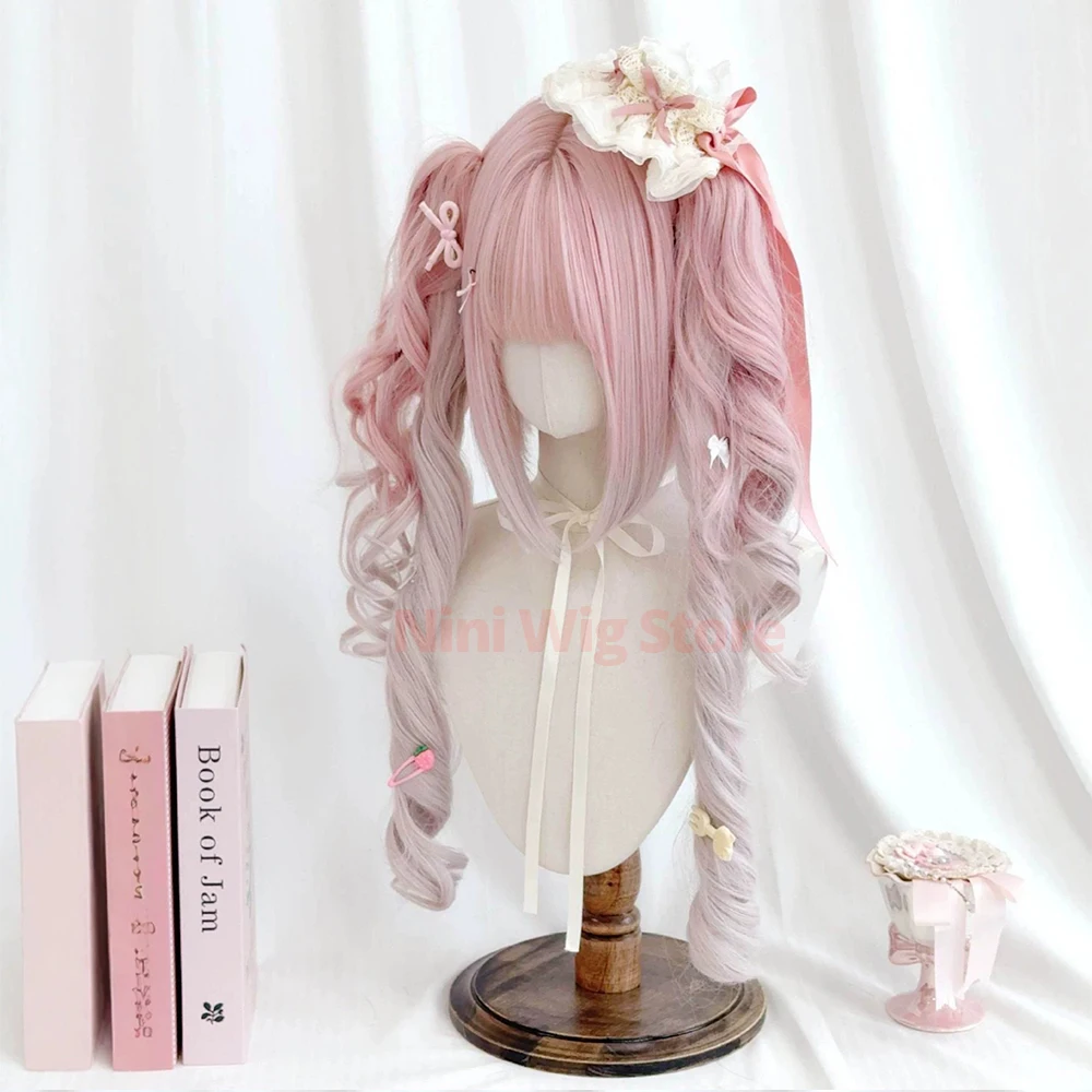 Pink Lolita Wig For Women Lolita Clip-on Style Double Ponytail Wig Suitable For Cosplay Party Halloween Christmas Heat Resistant