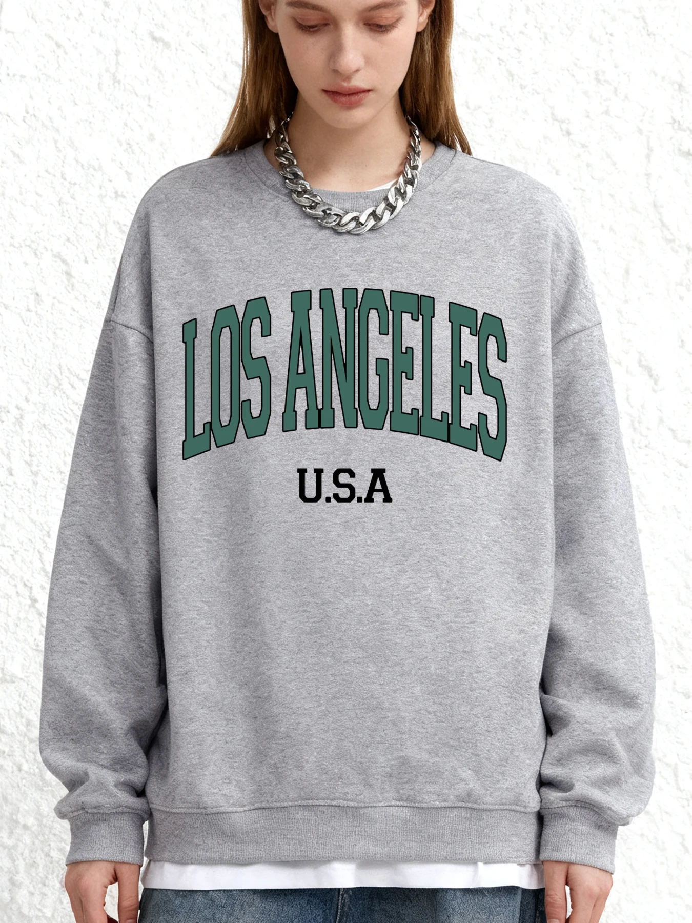 لوس أنجلوس الولايات المتحدة الأمريكية تصميم الرسالة الخريف المرأة الشارع موضة البلوز Crewneck ملابس كبيرة الحجم ملابس رياضية الهيب هوب غير رسمية #1