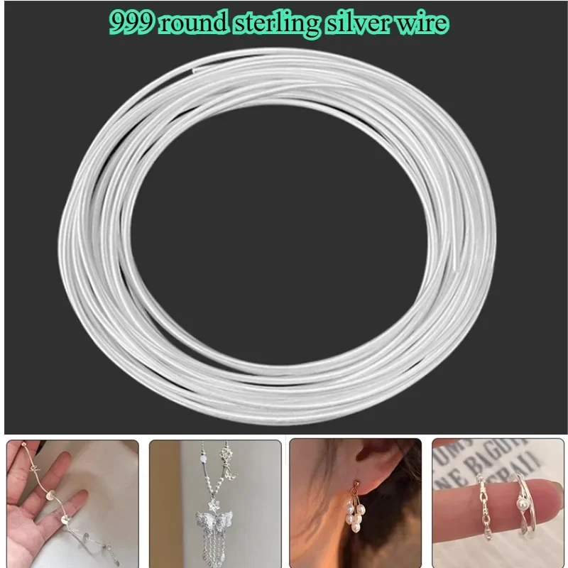 10CM Long 0.8-2mm 999 Round Sterling Silver Thread Strong Plasticity DIY Hand Make Pendant Bracelet Earrings Craft Accessories