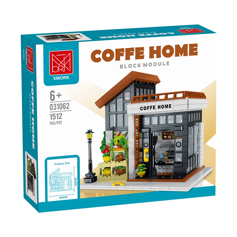 قوالب بناء إبداعية للقهوة بضوء الشمس المشرقة للمدينة ، MOC للشارع ، هندسة معمارية معيارية ، ألعاب للأولاد ، هدية للأطفال ، مجموعة نماذج #4