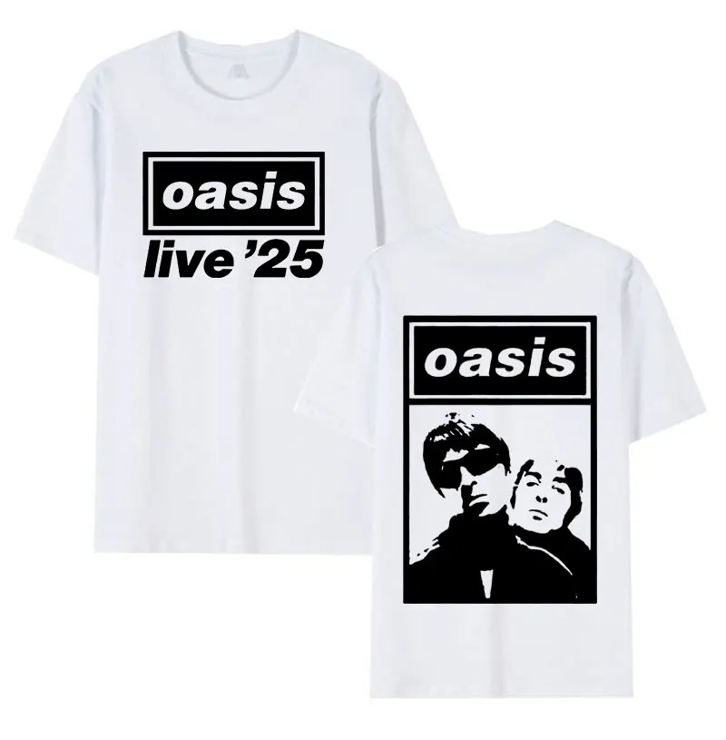 Rock Band O-Oasis Live 25 Tour T Shirts British Hip Hop Album Short Sleeve T-shirt Men's Retro Oversized Cotton Tees Streetwear