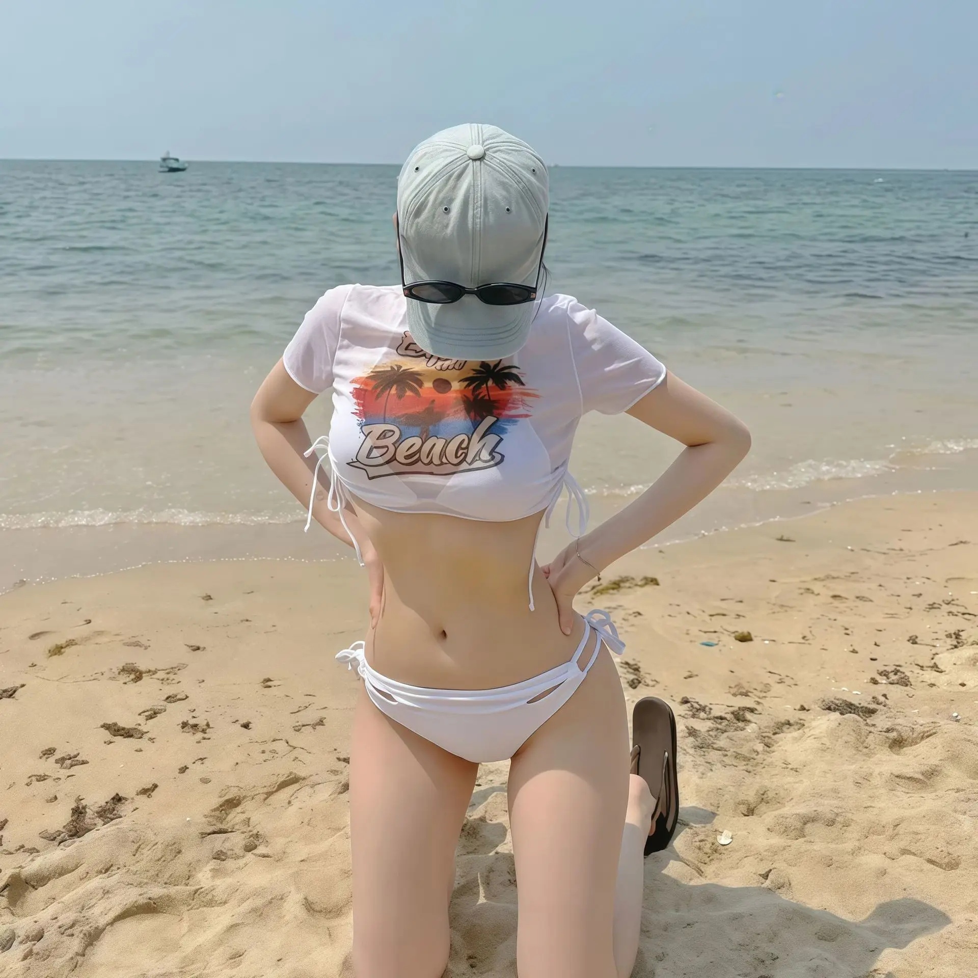 Set bikini bianco T-pezzo Pure Desire Summer Island Vaion Beach Spa termico Nuovo modello Costume da bagno separato per il nuoto