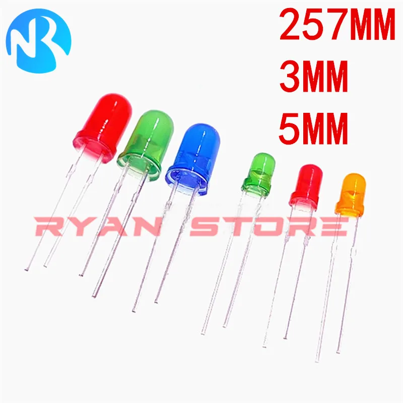 1000Pcs 3MM 5MM 257MM LED Light White Yellow Red Green Blue Assorted  2*5*7MM LED DIY Light Emitting Diode 2X5X7MM