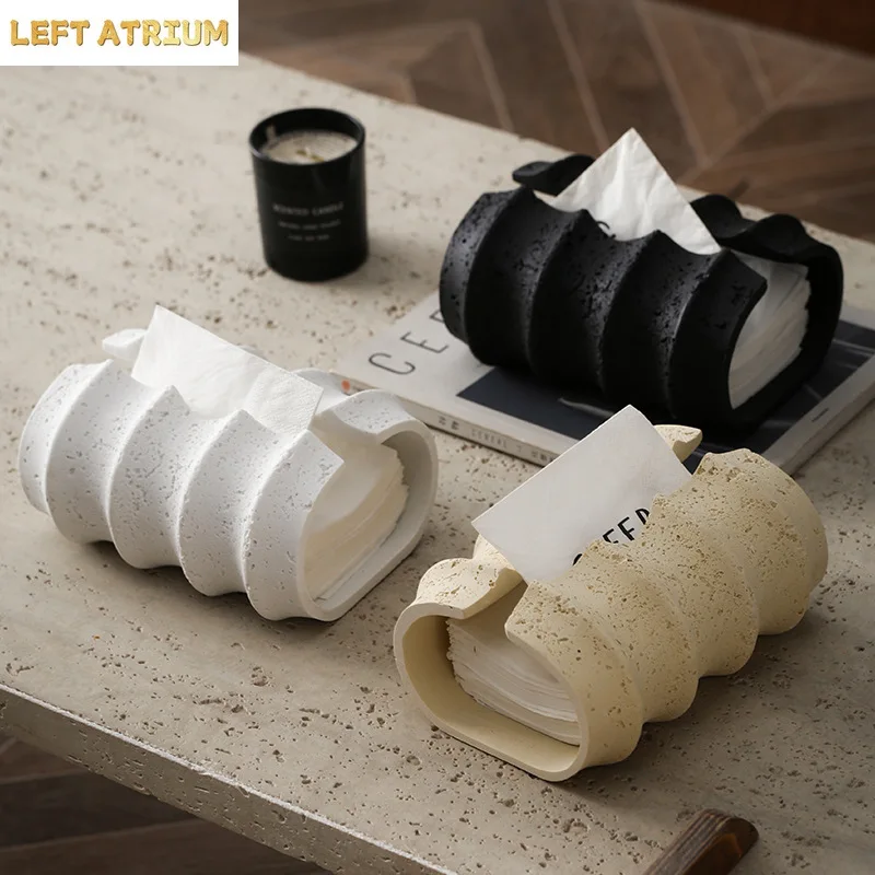 Wabi-sabi Style Hollow Stone Bamboo Joint Tissue Box Abstract Irregular Rock Pattern Tissue Box Dining Table Office Ornament