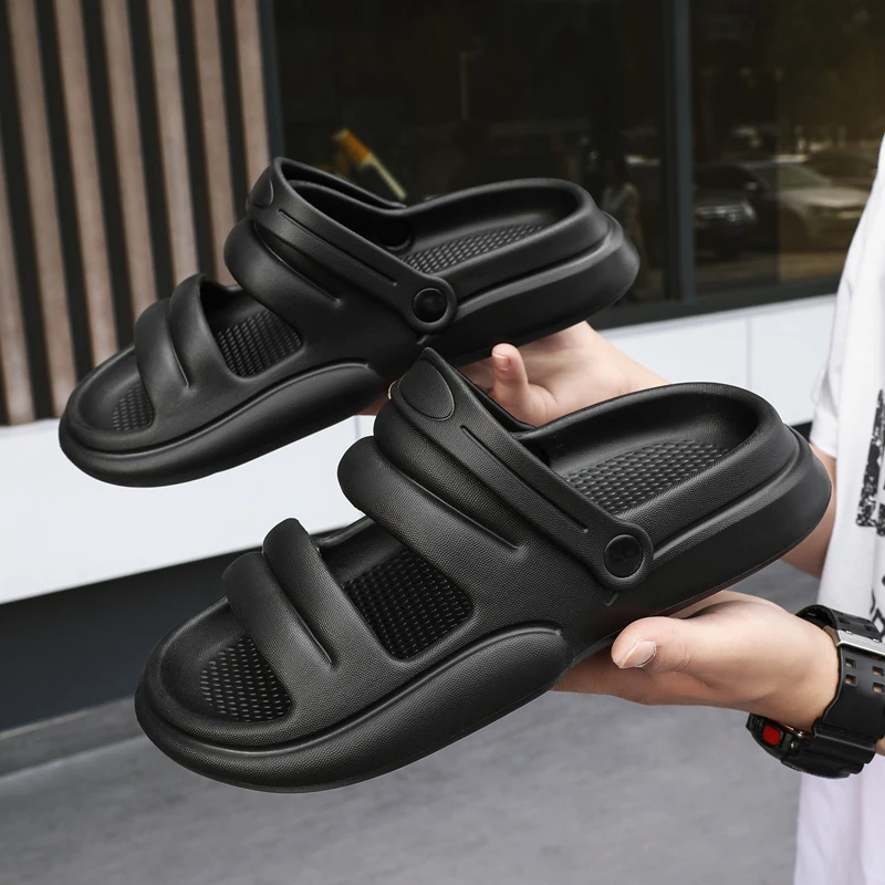 Women's Flat Sandals Black and White Casual Shoes Anti Slip Ultra Lightweight New Summer Outdoor Indoor Set Foot Men's Slippers