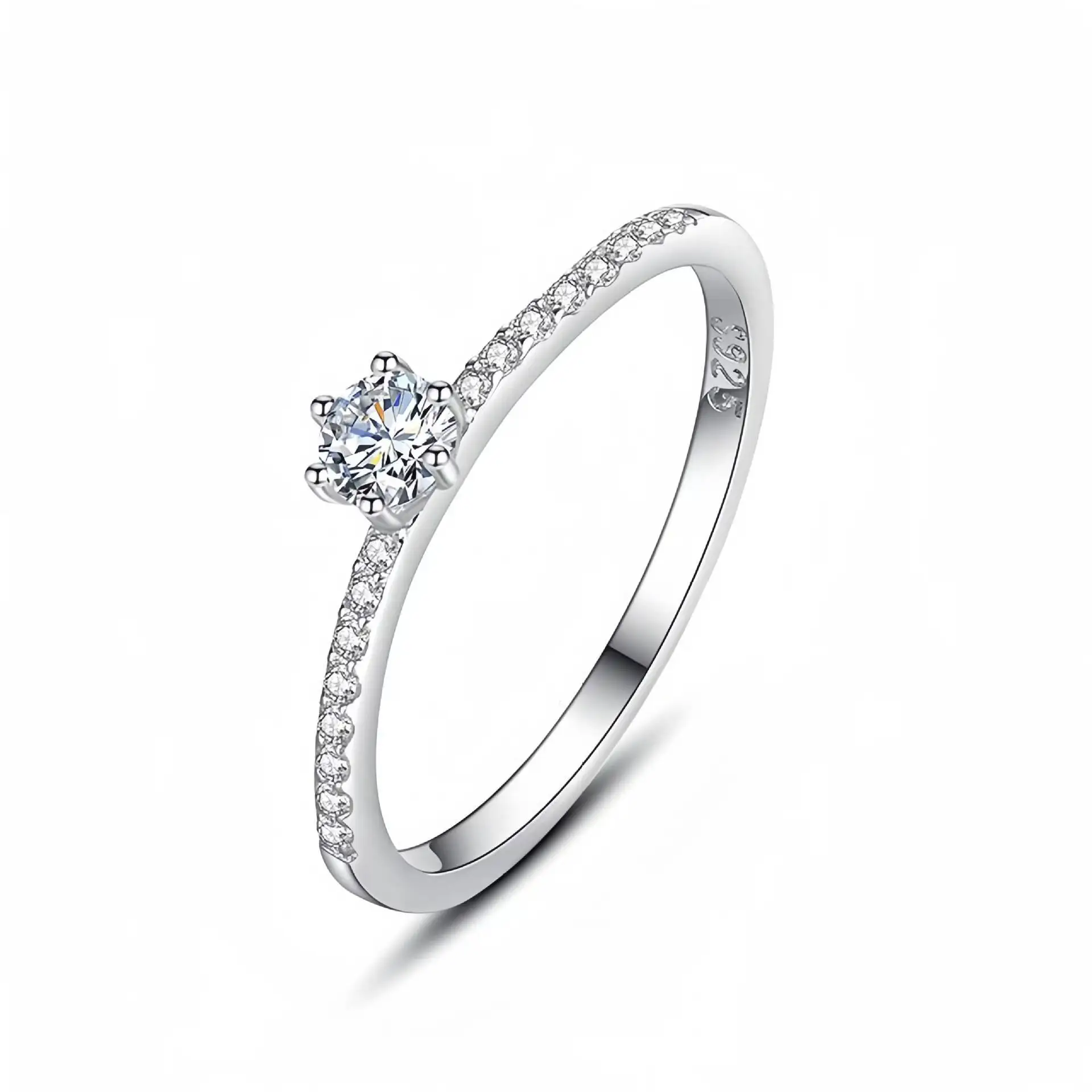 

TY Real 925 Sterling Silver Simple Sparkling Round Clear Moissanite Ring For Women Classic Luxury Wedding Accessories Jewelry