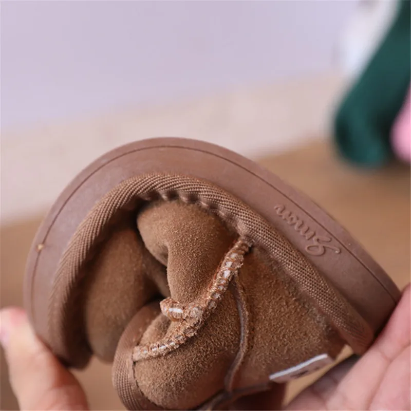 2024 New Winter Baby Snow Boots leather Warm Plush Little Boys Shoes Non-slip Fashion Toddler Girls Boots