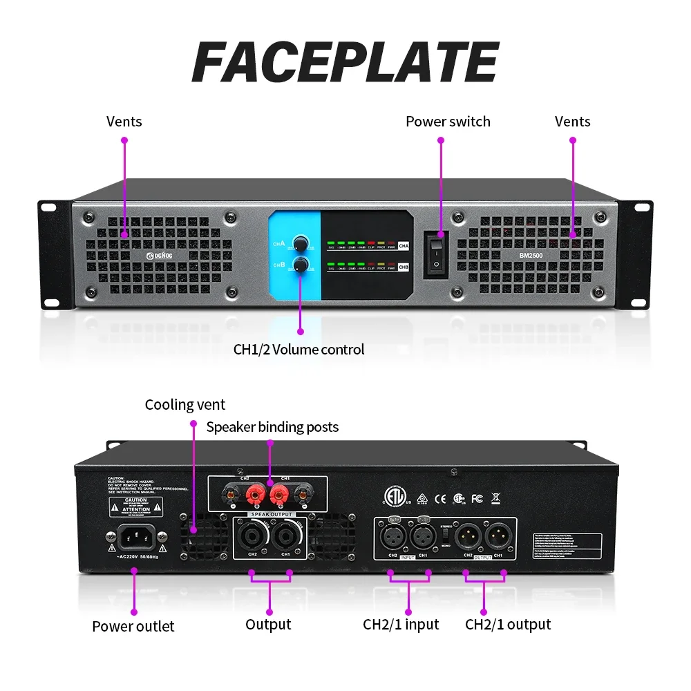 Amplificador de potencia profesional 2 canales 4 ohmios 800W * 2 Clase D amplificador de potencia Digital de Audio adecuado para actuaciones en escenario de DJ