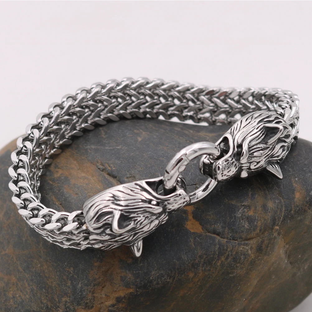 

Wolf Head Bracelet Male Mens Cuff Bracelets Hand Chain Man Wrist Accessories Cool
