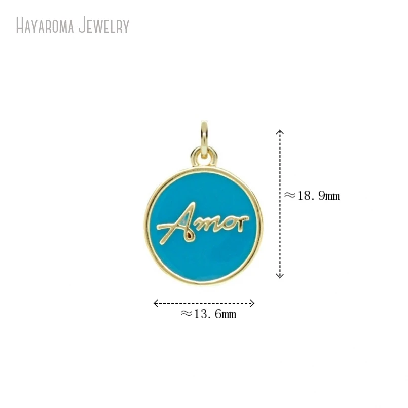 

5Pcs Amor Alphabet Letter Round Coin Shape Circle Pendant Blue Copper Wholesale Enamel Gold Color Metal Charms