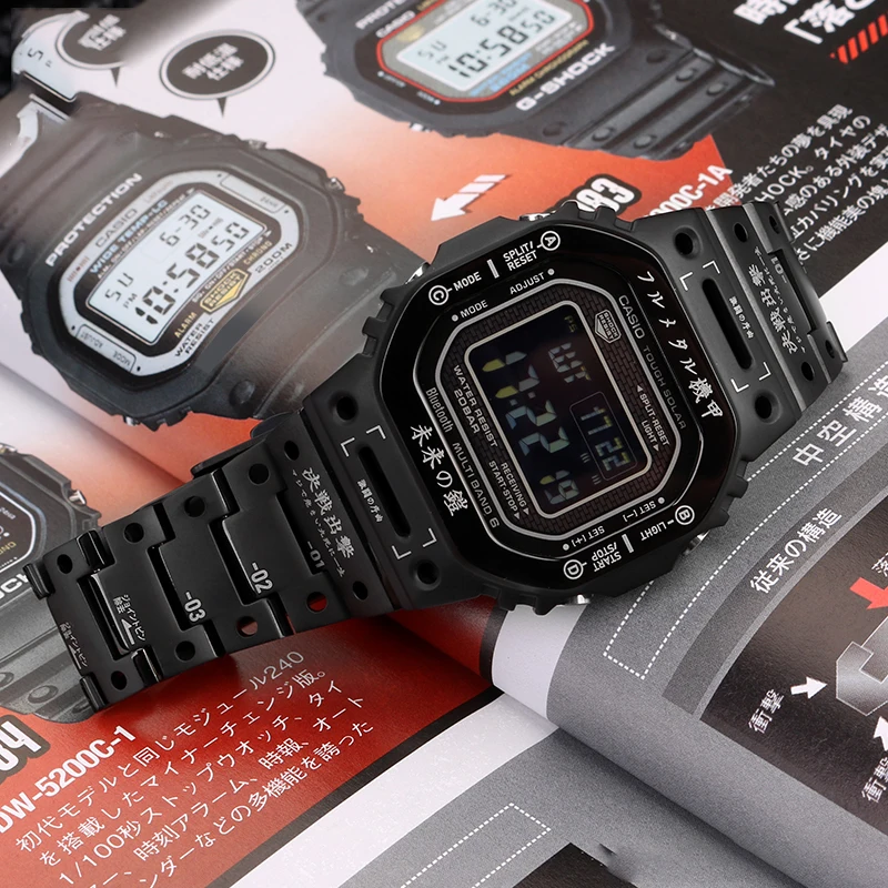 For Casio G-SHOCK GWM-B5000 DW5600 5610 Modified titanium alloy armor set strap+Watch Case Bezel metal buckle Bracelet Watchband