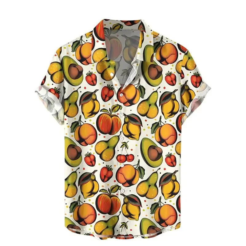 New Men\'s Short Sleeve Shirts Disgusting Mushroom Print Men\'s Hawaiian Beach Fashion Lapel Tops Plus Size Casual Men\'s Shirts