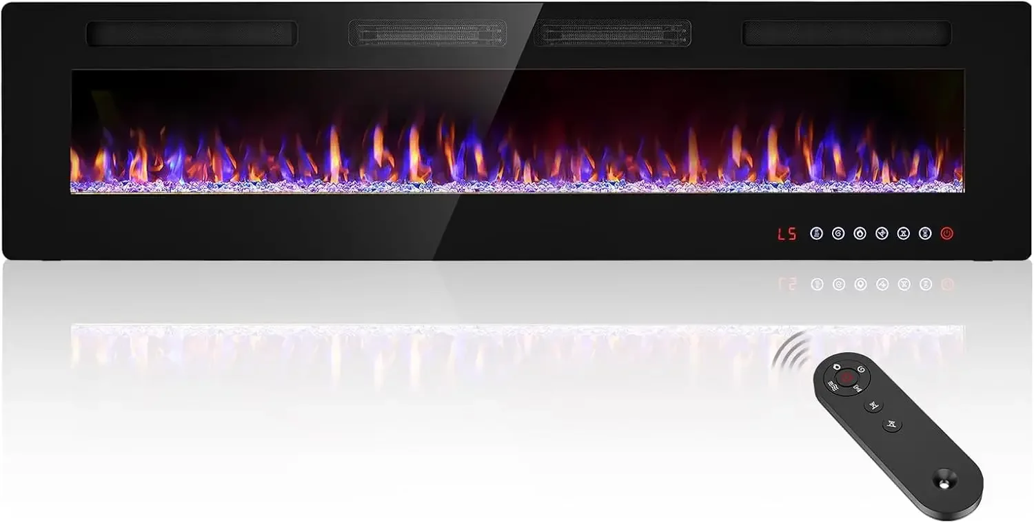 72” Recessed and Wall Mounted Fire Places Electric Fireplace with Remote Control, Toucn Screen