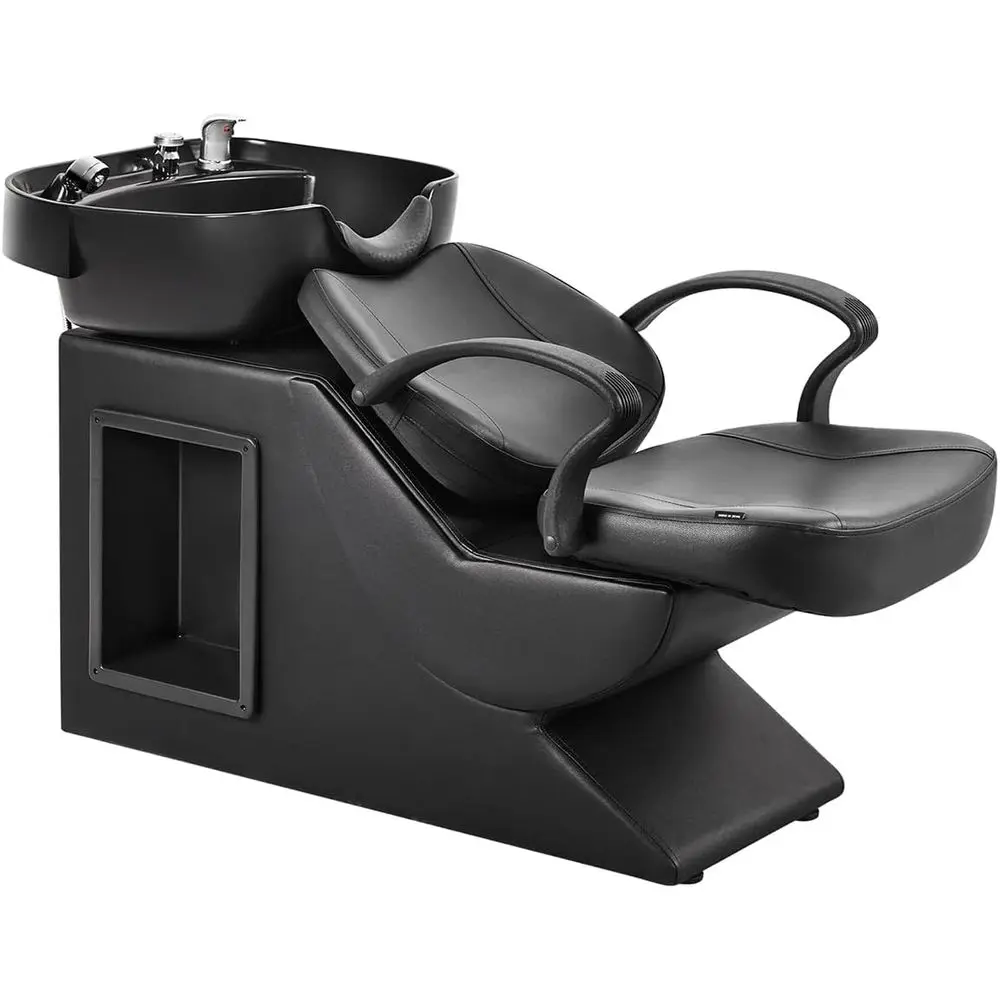 

Stylish ABS Shampoo Bowl and Chair Set for Hair Salons, Side Storage, Black