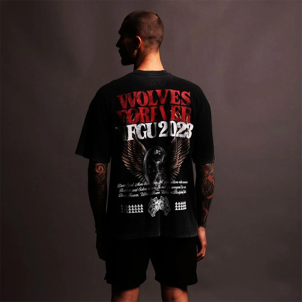 Neuer Sale: Darc Wolf Head Sport Big Wave American Fitness Trendy Brand Training Coole Kurzarm-T-Shirts für Paare – Detail 3