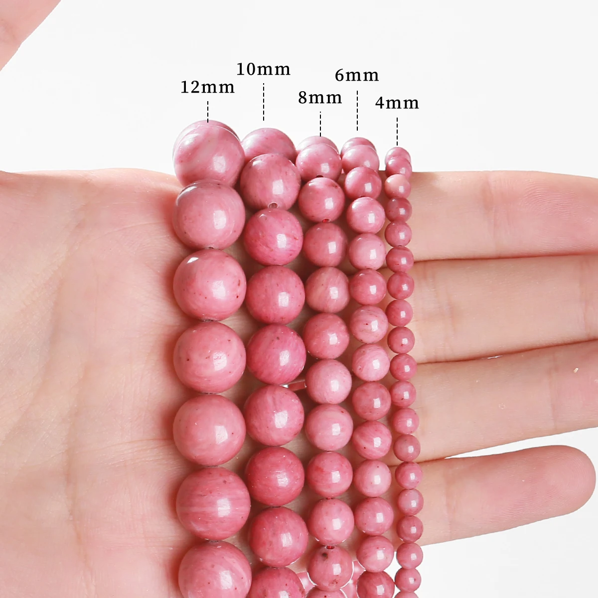 7A الحجر الطبيعي الأحمر الرودونيت حبة الجولة فضفاض خرزة مباعدة 4/6/8/10 مللي متر ل سوار ذاتي الصنع قلادة صنع المجوهرات الإكسسوارات 15"