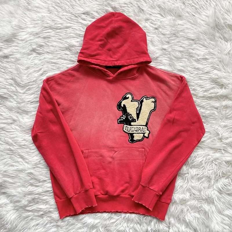 

Vertabrae Heavy Embroidery Patch Hoodie Worn-In Waed Sle Casual Youth Faion Autumn Sweatirt Straight Fit Hoodie