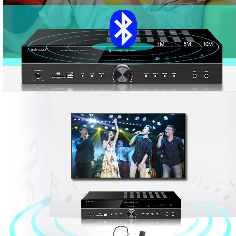 

KYYSLB 220V 550W 5.1 Su-122 AV Bluetooth Amplifier Fiber Coaxial Professional Home Theater HIFI High Power Audio Amplificador