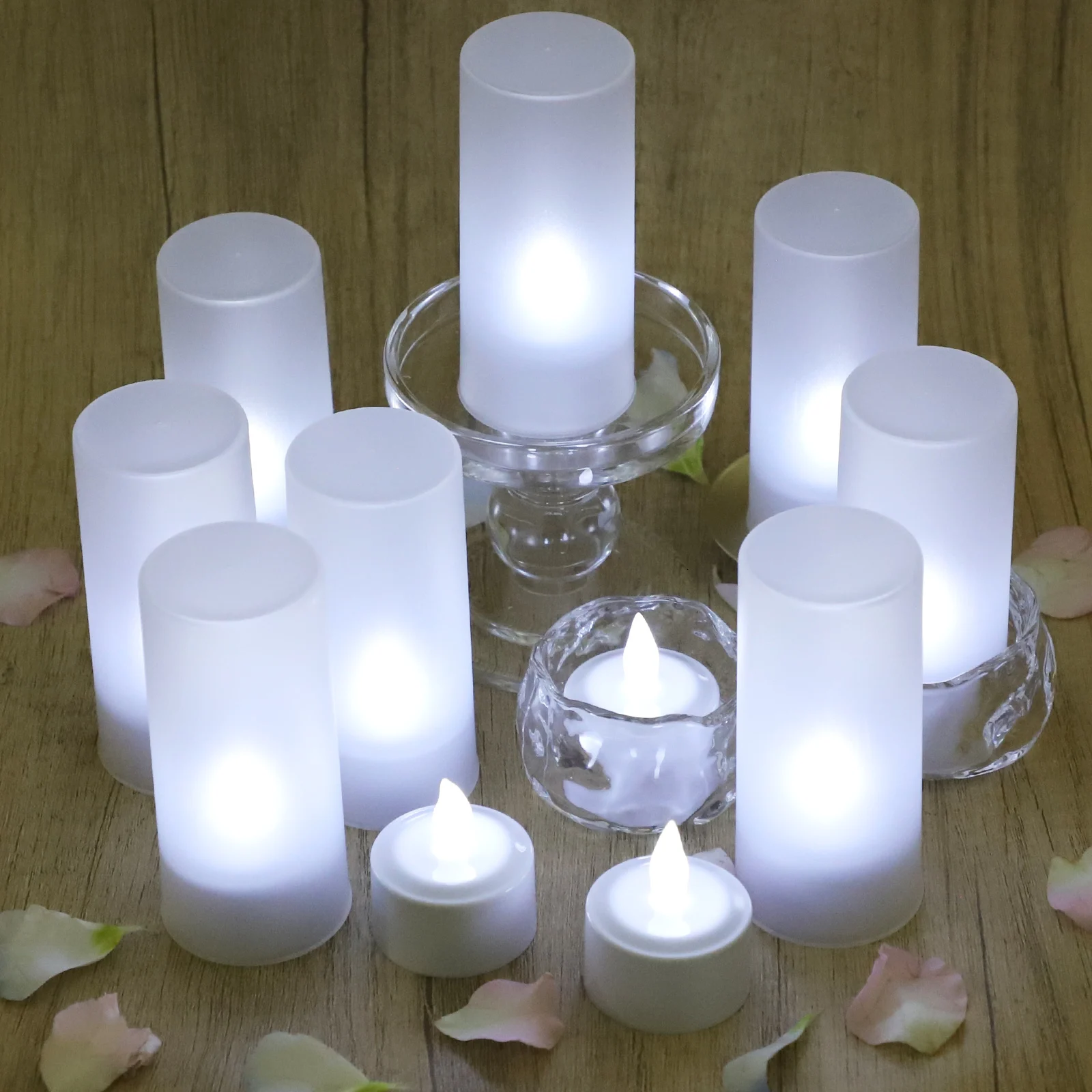 مصباح LED على شكل شمعة، مصباح ديكور لإضاءة الشاي لتزيين الجو - شمعة صناعية تعمل بالبطارية للديكور