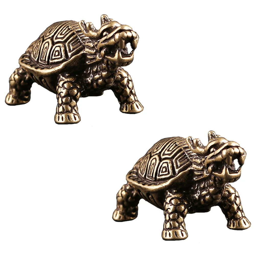 

2pcs Dragon Turtle Hanging Decor Brass Craft Desktop Ornament Home Use Adornment Creative Retro Style Metal Sculpture