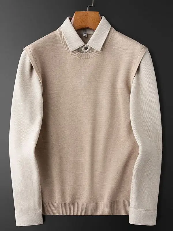 

Мужской утепленный зимний свитер с воротником, приталенный, повседневный, деловой, трикотажный, с длинным рукавом, однотонный, осенний, модный