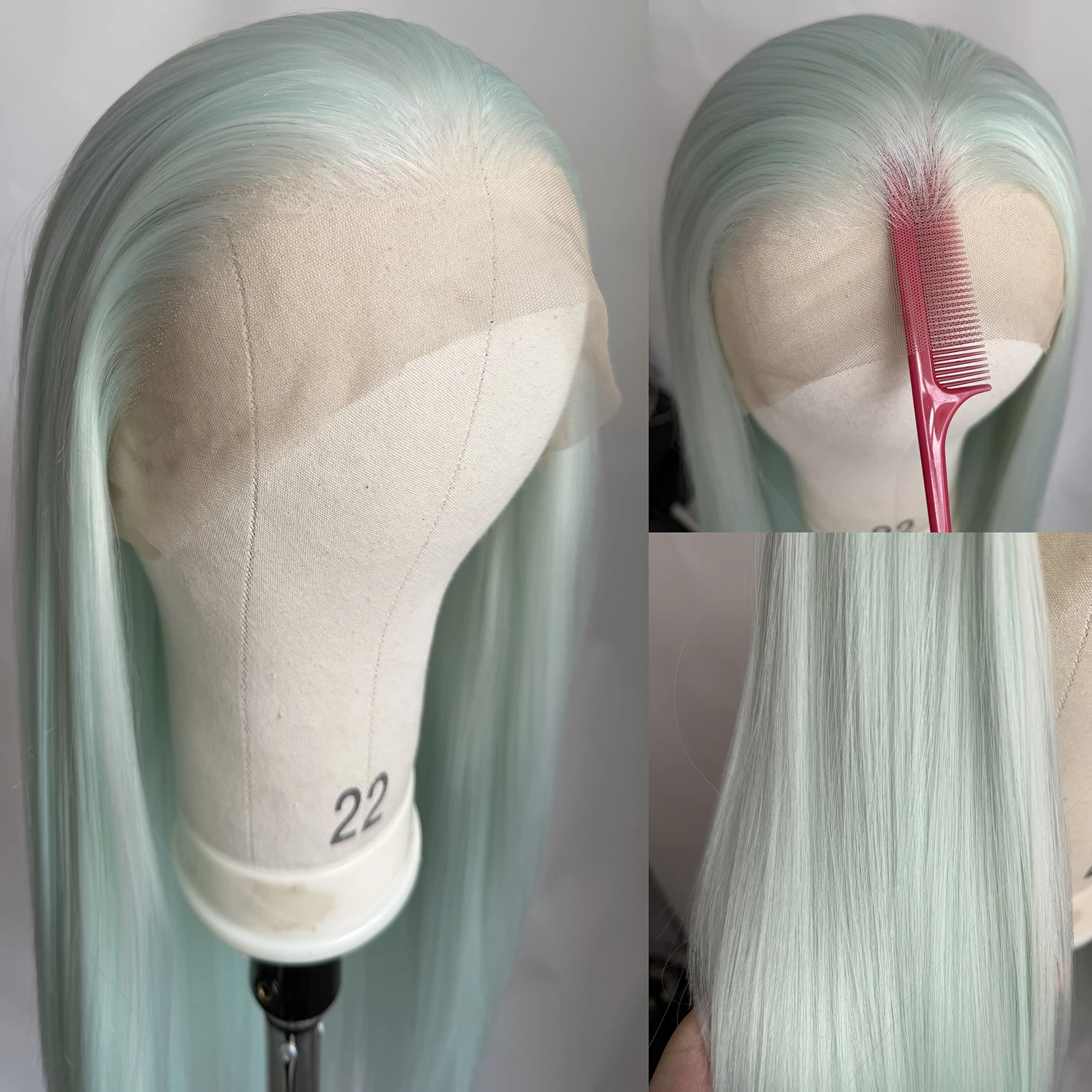 UStyleHair Light Green Lace Wig Long Silky Straight Synthetic Lace Front Wig for Women Natural Hairline Daily Wear Cosplay Party