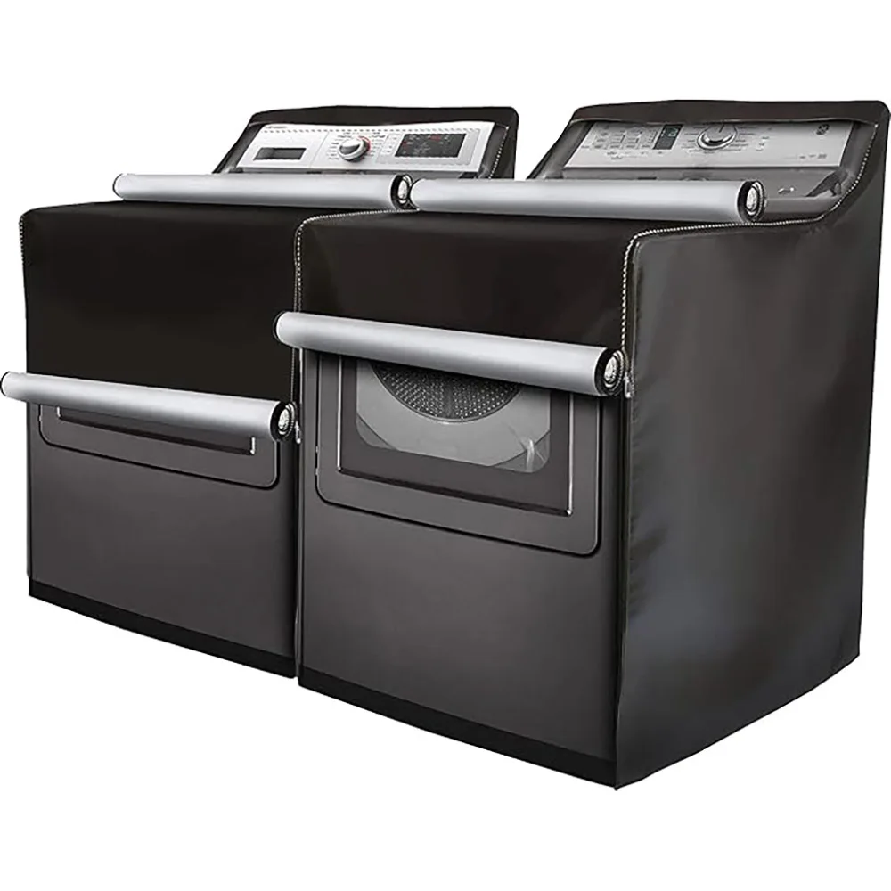 1pc Polyester Washing Machine Cover, Modern Black Washer And Dryer Cover For The Top