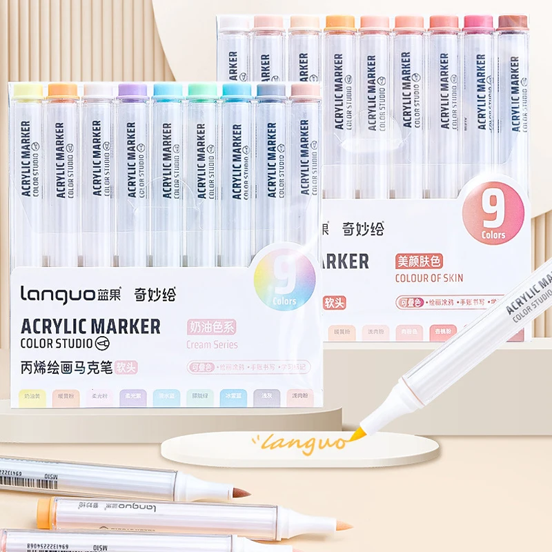 9 Colors Acrylic Paint Pens Paint Markers for Rock Painting Canvas Manga Ceramic Glass Stone Fabric & Art Supplies Brush Pen