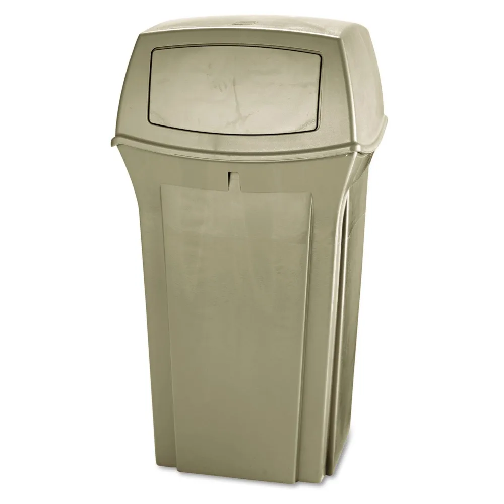 Commercial Products Ranger Trash Can with 2 Door Lid, 35 GAL, Beige Plastic, Outdoor for Stadiums/Parks/Shopping Plazas