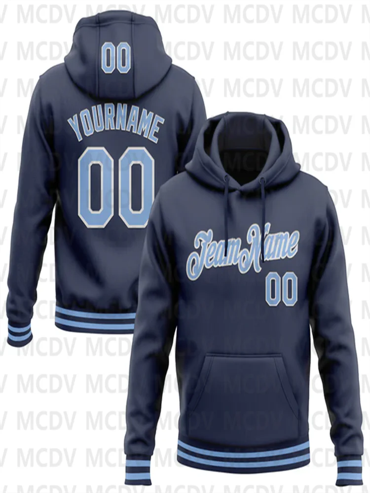 Custom Navy Light Blue-White Sports Pullover Sweatshirt Hoodie