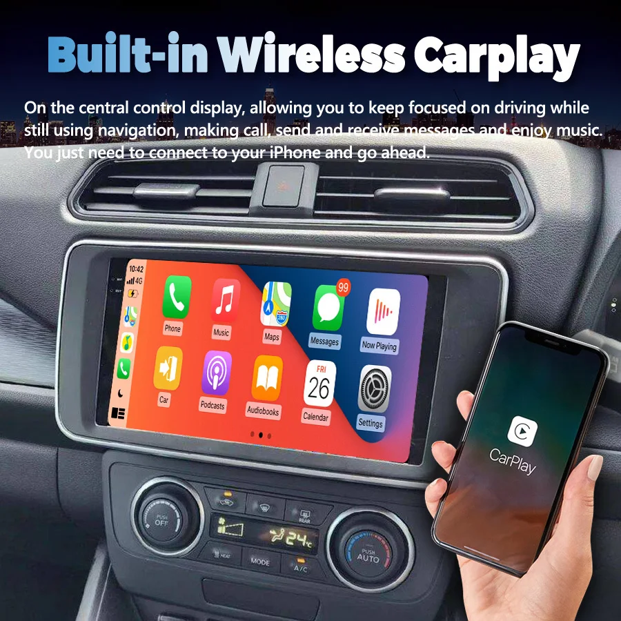 10inch For Nissan Leaf ZE1 2018 + Android Car Radio Multimedia Player Wireless Carplay Bluetooth WIFI GPS Stereo Navigation 2DIN