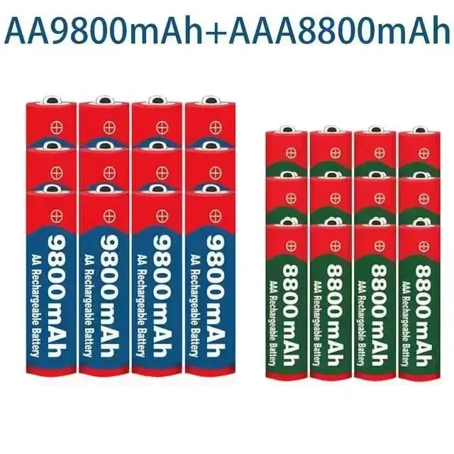 

2024 New 1.5V AA 9800 mAh+1.5V AAA 8800 mAh Alkaline1.5V Rechargeable Battery For Clock Toys Camera battery