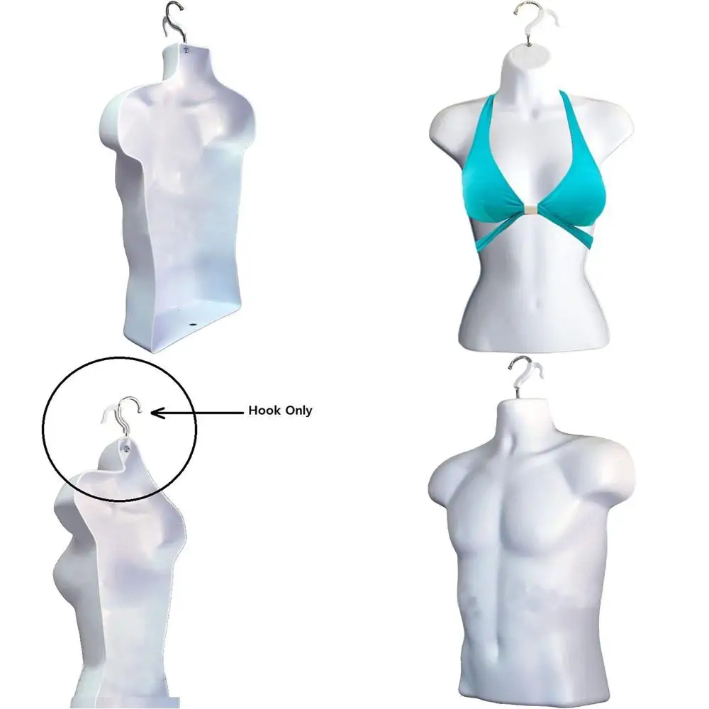 

Universal White Male and Female Mannequins with Rounded Waist, S-M Sizes, Hanger Hook Included