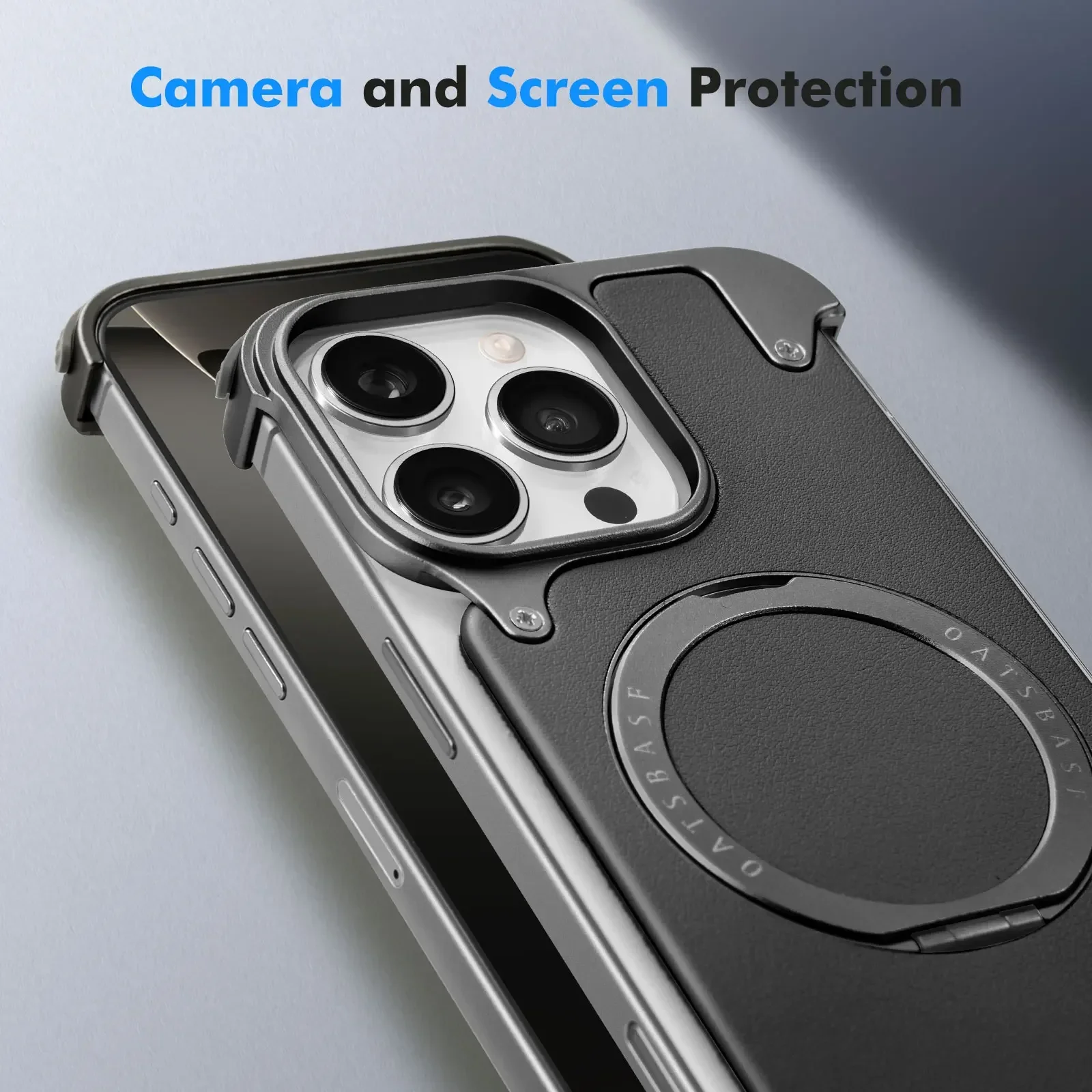 Eary for iPhone 17 16 15 Pro Max Phone Case for Magsafe Kickstand 360°Rotatable Stand Leather Shells Frameless Shockproof Cover