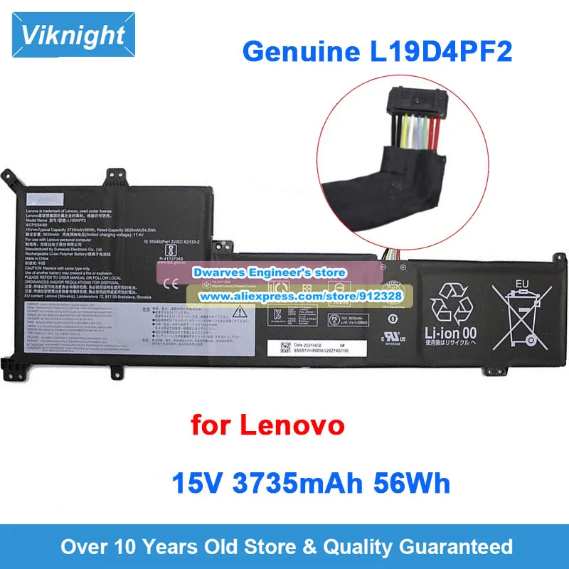 

Оригинальный аккумулятор L19D4PF2 15 В 3735 мАч 56 Втч для ноутбука Lenovo 5B10W89835, литий-ионный аккумулятор