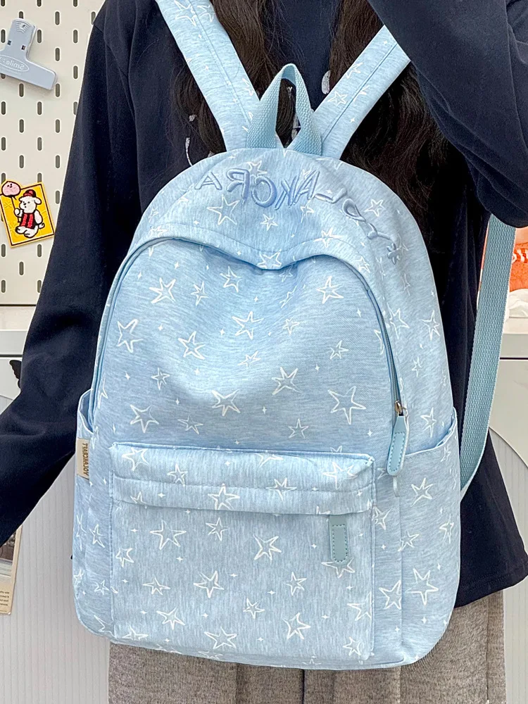 Fashion Star Pattern Nylon Backpack Four Color Fresh Simple Large Capacity Light Girl Daily School Outdoor Travel Bag