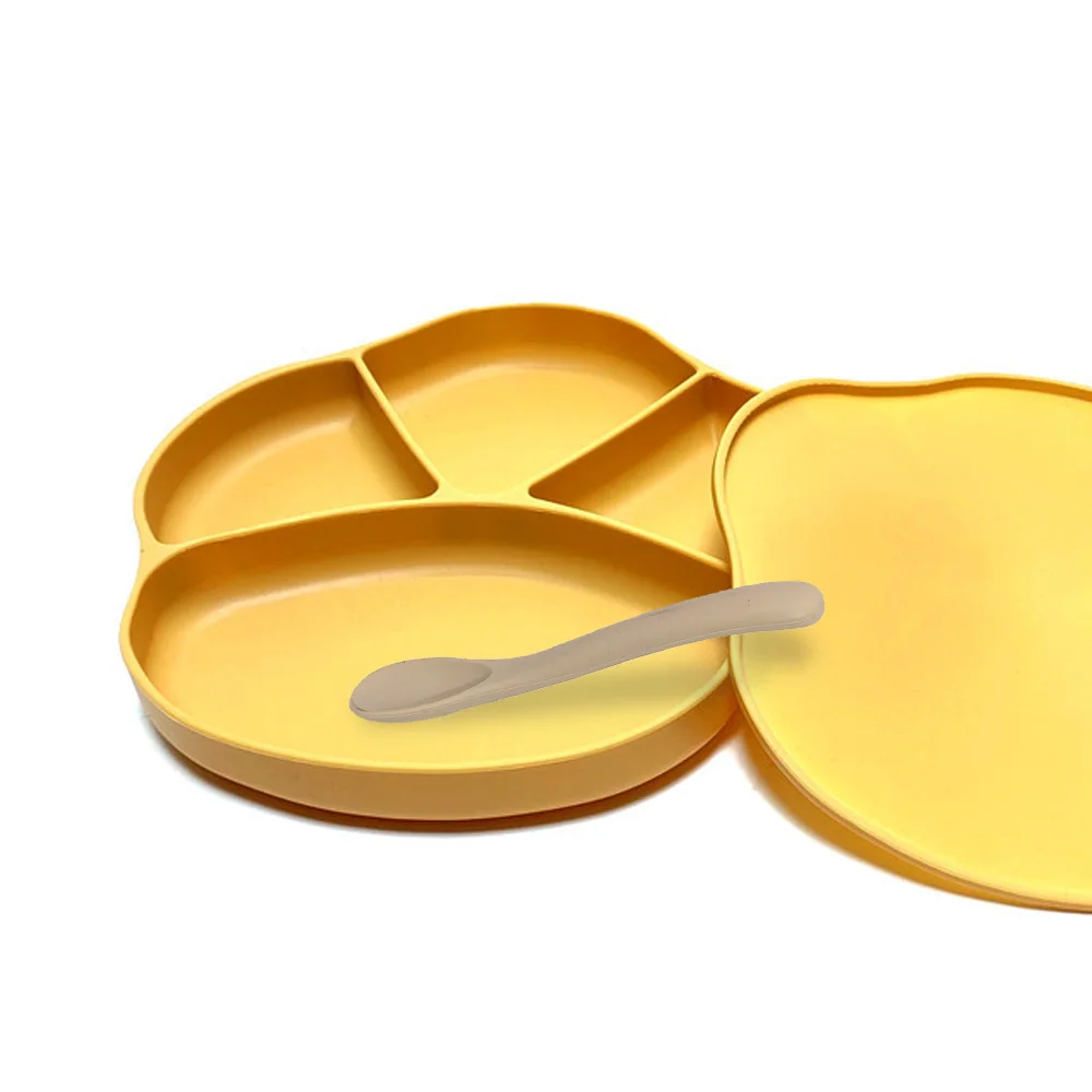 ซิลิโคนเด็ก Sucker ซิลิโคนรับประทานอาหารแผ่นช้อนข้าวชุดน่ารักการ์ตูนเด็กจาน SMILE Face ชุดอาหารเด็ก Retro เด็กชาม
