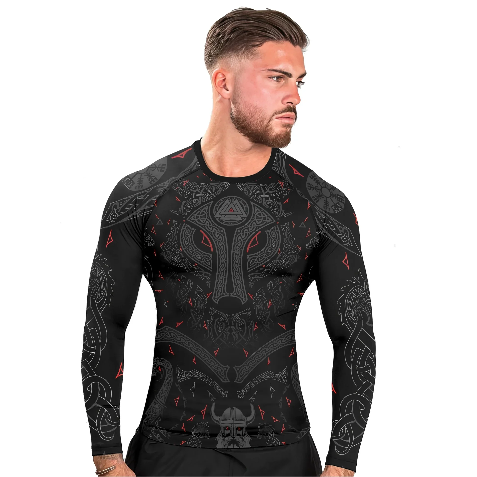 Gwade Hound of Valdar Men's Viking Vintage Quick Dry Long Sleeve UPF50+ Compression Shirt for Fitness and Jiu-Jitsu