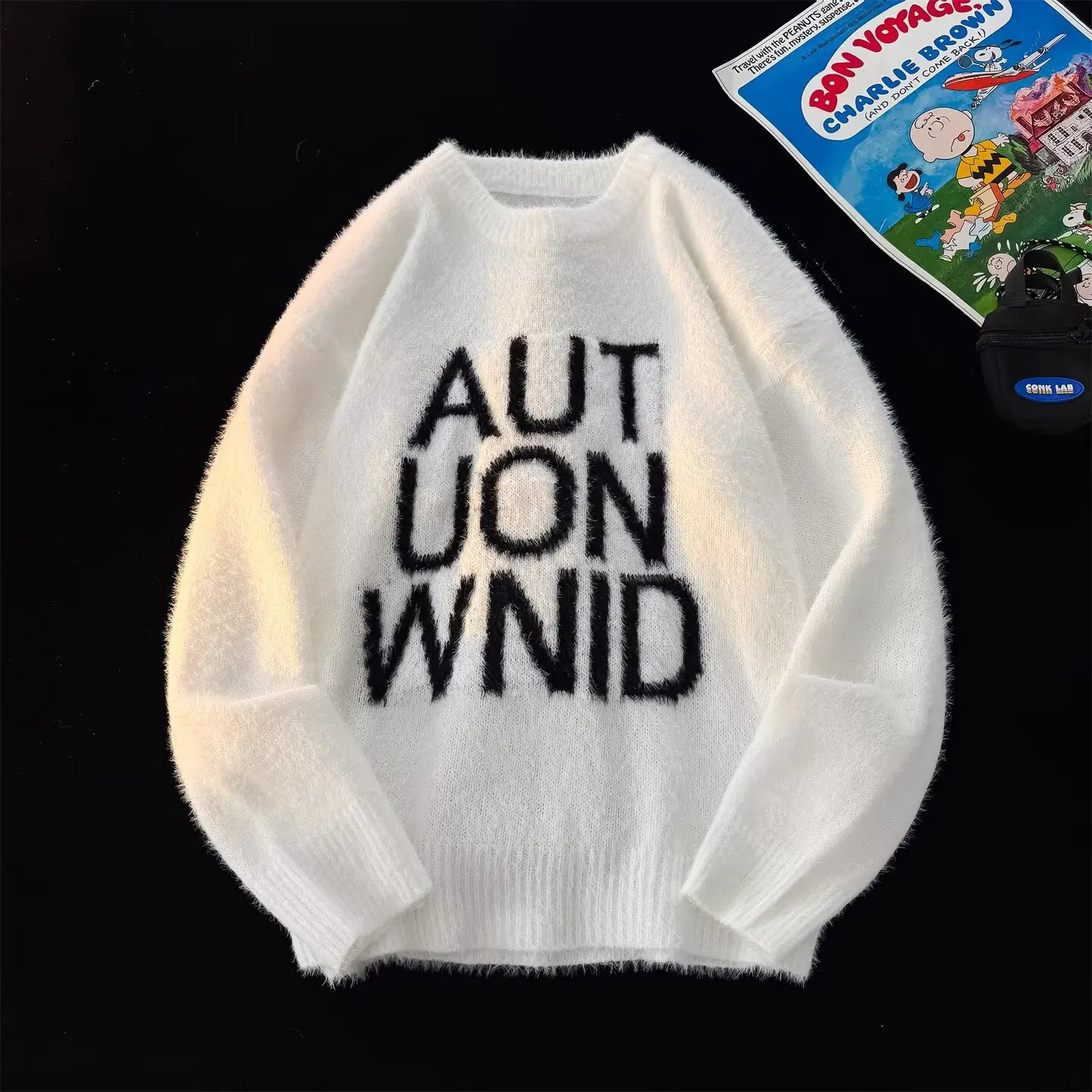 

Thiened Letter Print Men's Knitted Sweater Faux Fur Autumn Winter plus Size Street Sle Couple's Top Casual Polyester Fiber