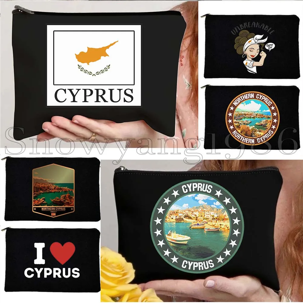 

Arms of Cyprus Flag Map Nicosia Gifts Canvas Cosmetic Bag Makeup Toilet Bag Pencil Case Zipper Pouch Key Coin Purse Storage Bags