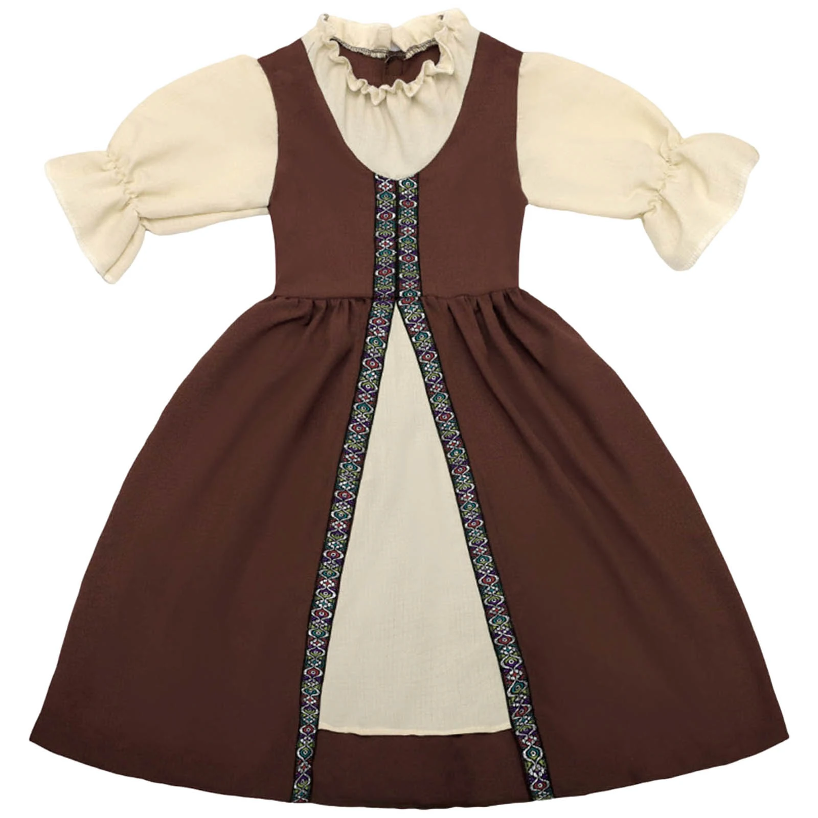 فستان فلاحين القرون الوسطى للفتيات زي قرية عصر النهضة مع تفاصيل مطرزة لحفلات الكرنفال التنكرية للأطفال
