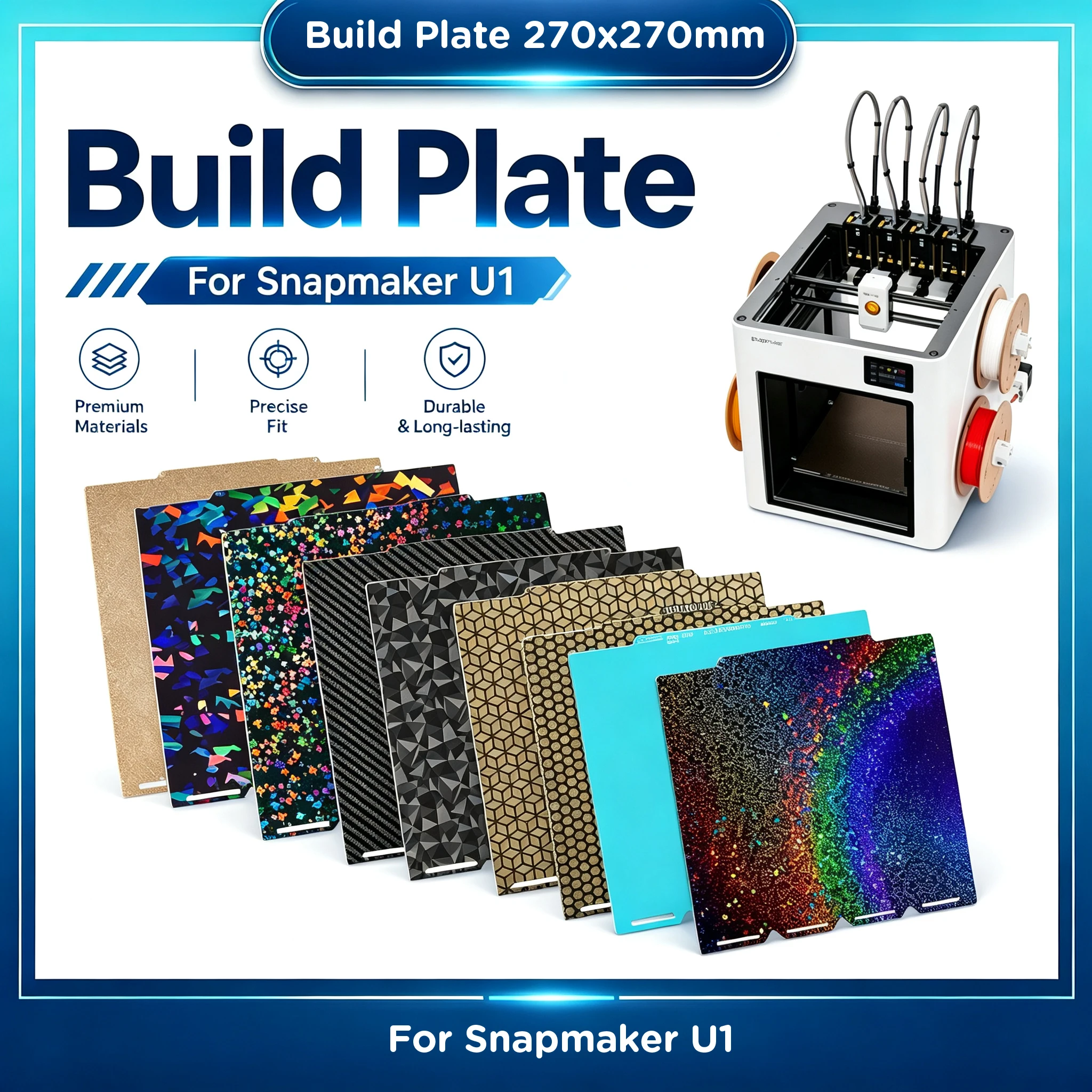 270x270mm Build Plate For Snapmaker U1 PEO PET Double-Sided Texture PEI Heated Bed Platform Flexible and Detachable Heatingbed