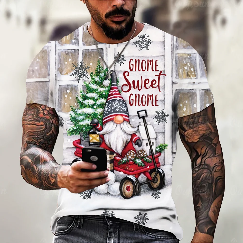 Christmas T-Shirt For Men 3d Santa Claus Print Street Casual Short Sleeved Harajuku Blouse Men'S Clothing Loose Oversize T-Shirt