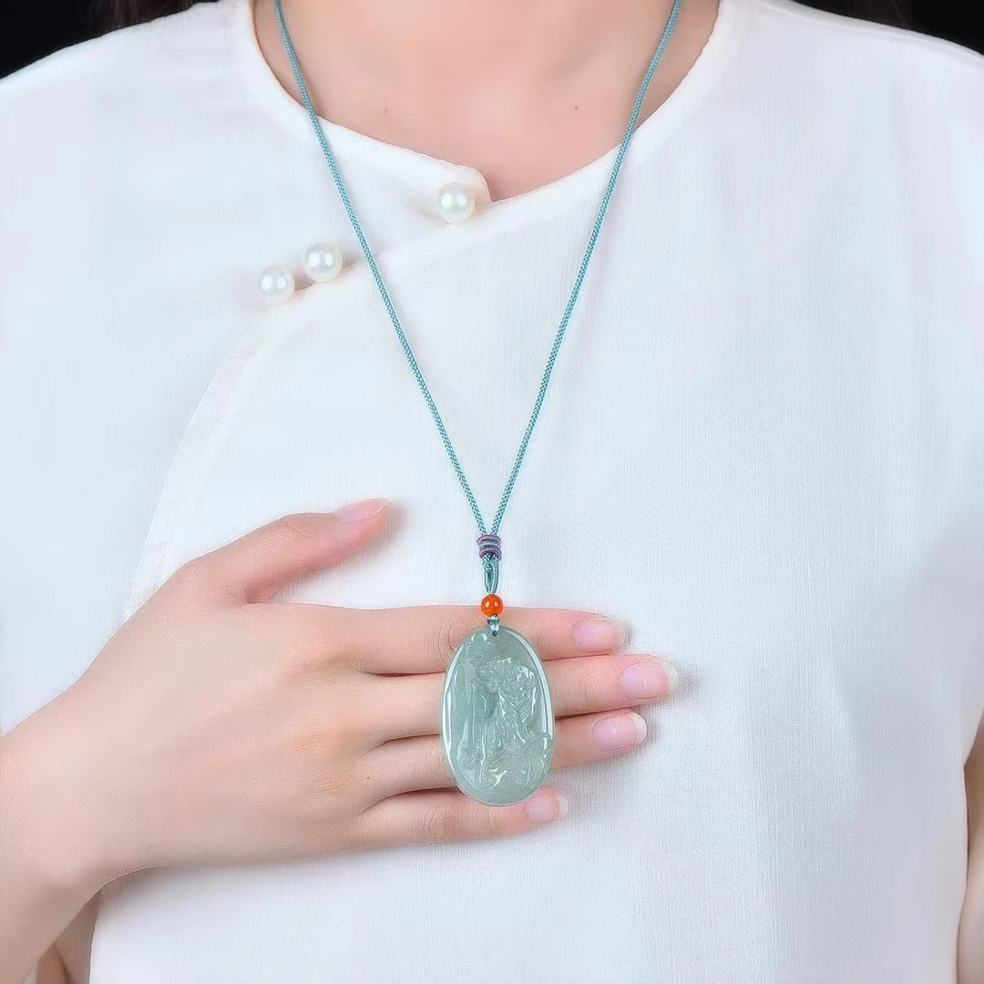 Aventurine Jade Fortune 조디악 호랑이 펜던트, 천연 녹색 스톤 목걸이 펜던트, 남녀공용 마스코트 부적 쥬얼리